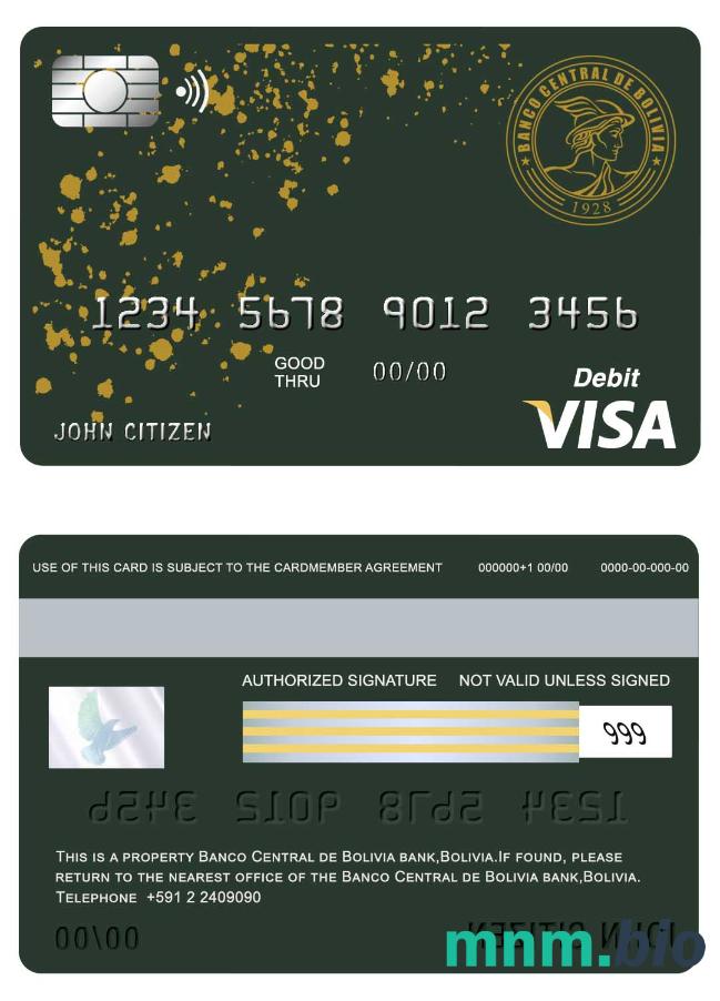 Bolivia Banco Central de Bolivia bank przykład karty visa w formacie PSD